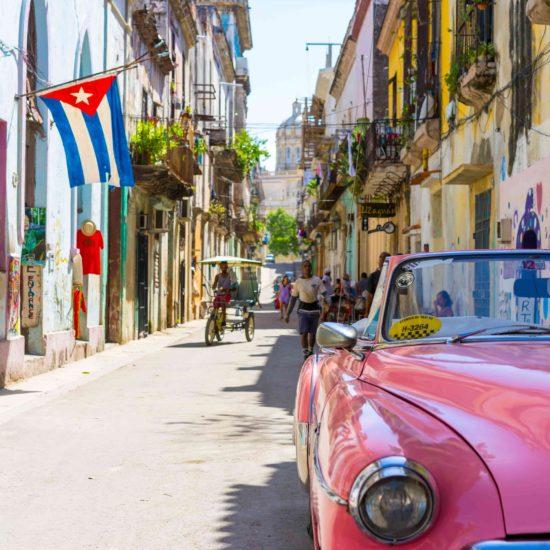 cuba car and flag